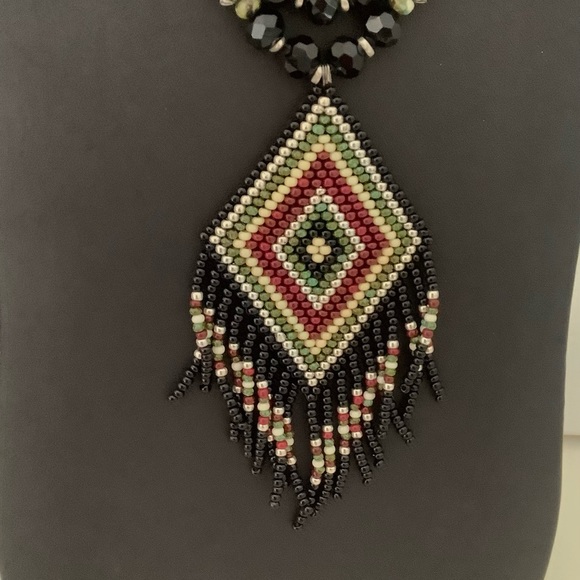 Hubei turquoise, crystal and onyx pendant necklace or choker. - Picture 4 of 4